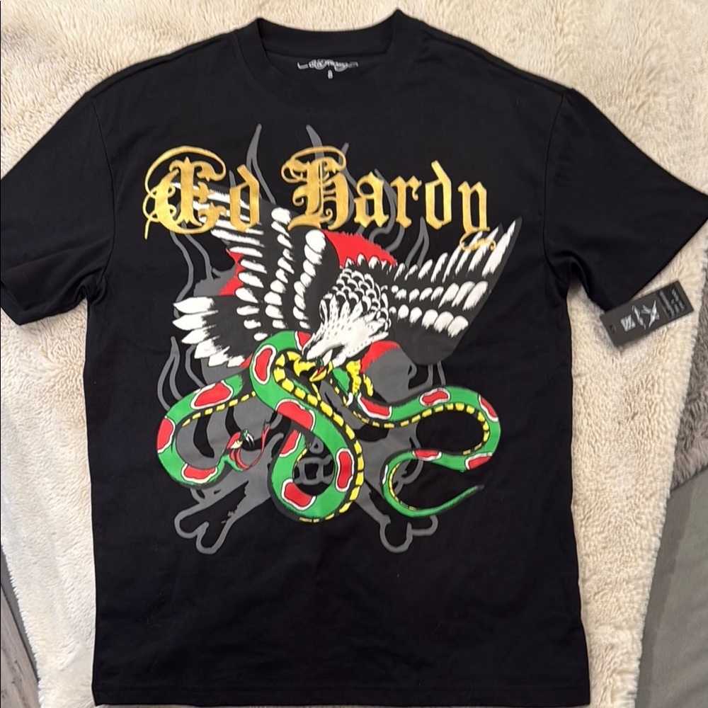 Ed Hardy Black and Red Short Sleeve Tee with Bold Graphic